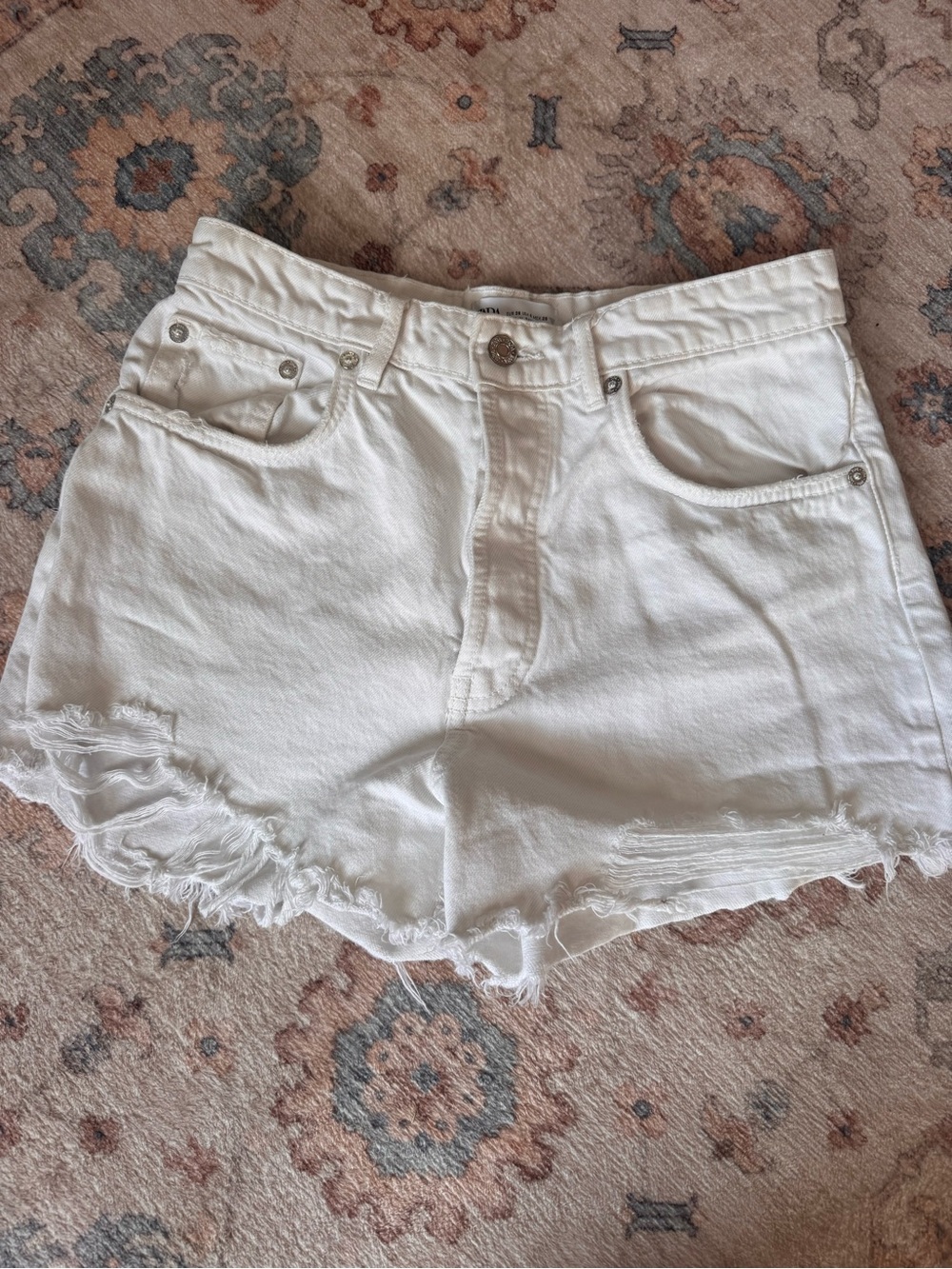 Zara White Distressed Denim Cutoff Shorts
